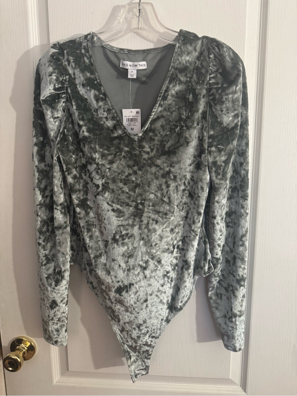 And Now This Olive Velvet V-Neck Long-Sleeve Bodysuit